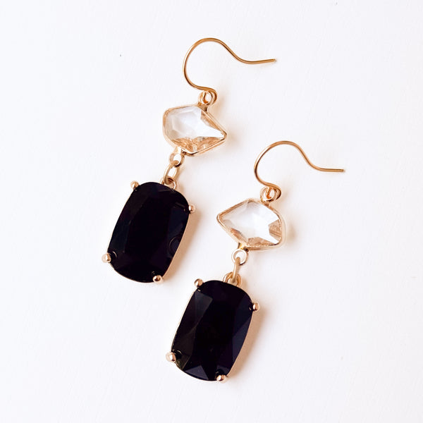 Black & Crystal Clear Faceted Glass Earrings