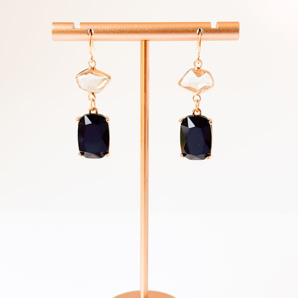 Black & Crystal Clear Faceted Glass Earrings