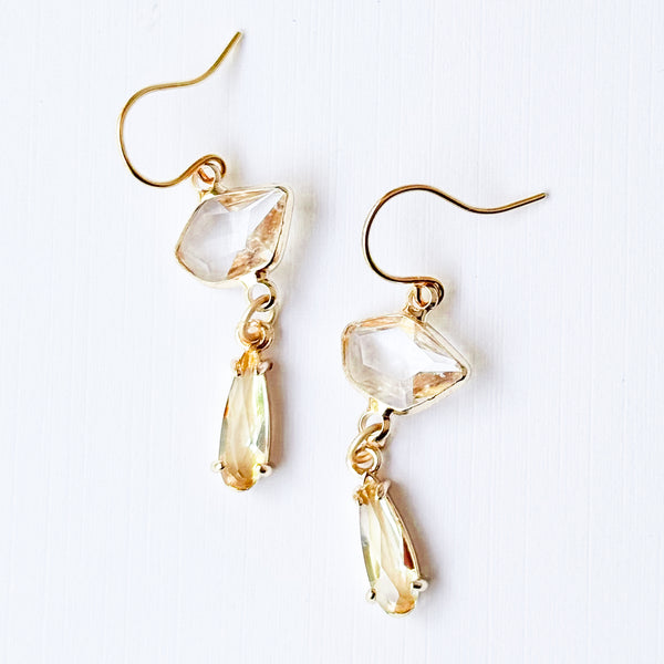 Dainty Petite Faceted Glass Drop Earrings