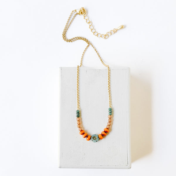 Tiny Blue Flower and Bead Necklace