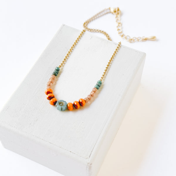 Tiny Blue Flower and Bead Necklace