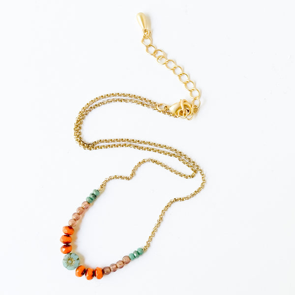 Tiny Blue Flower and Bead Necklace