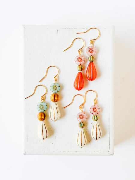 Flower and long Oval bead Earrings