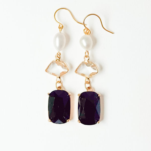 Festive Black Glass & Freshwater Pearl Statement Earrings
