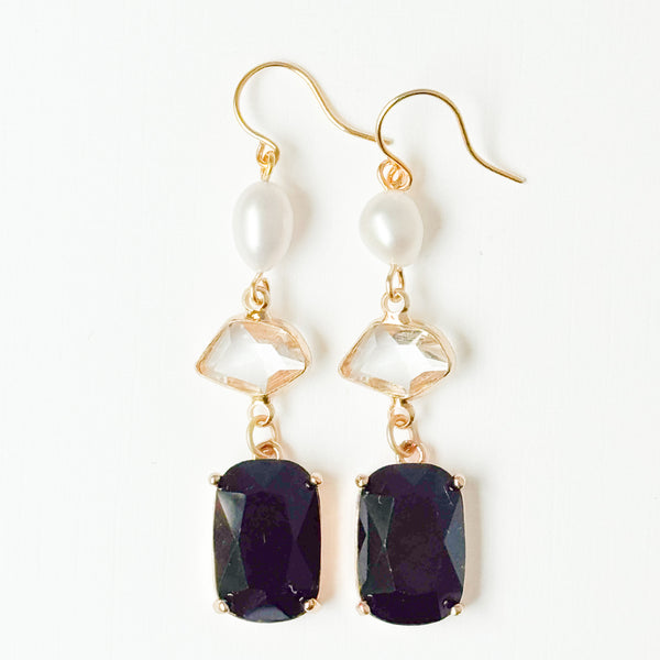 Festive Black Glass & Freshwater Pearl Statement Earrings