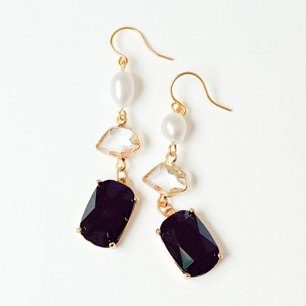 Set Of Black Glass & Freshwater Pearls- Necklace| Earrings