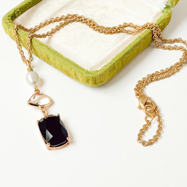 Set Of Black Glass & Freshwater Pearls- Necklace| Earrings