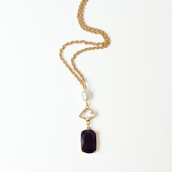 Festive Black Glass & Freshwater Pearl Holiday Necklace
