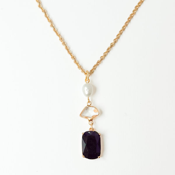 Set Of Black Glass & Freshwater Pearls- Necklace| Earrings