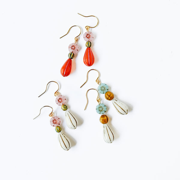 Flower and long Oval bead Earrings
