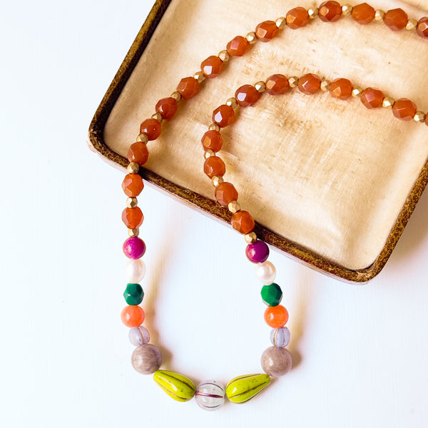 Colorful Fall Beaded Necklace | Freshwater Pearl Statement