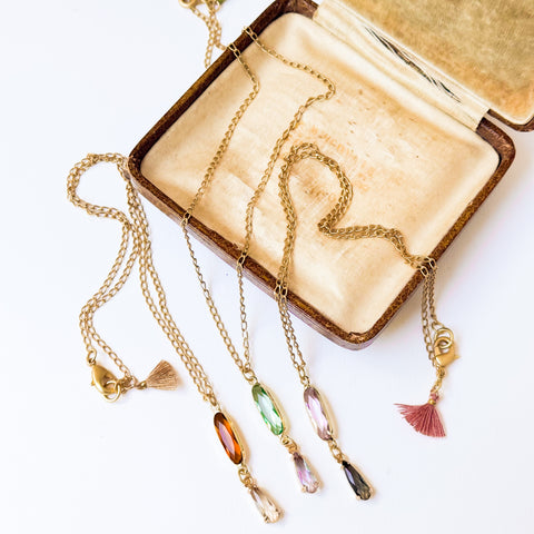 Dainty Faceted Glass Pendant Necklace with Tassel