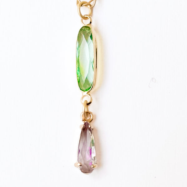 Dainty Faceted Glass Pendant Necklace with Tassel