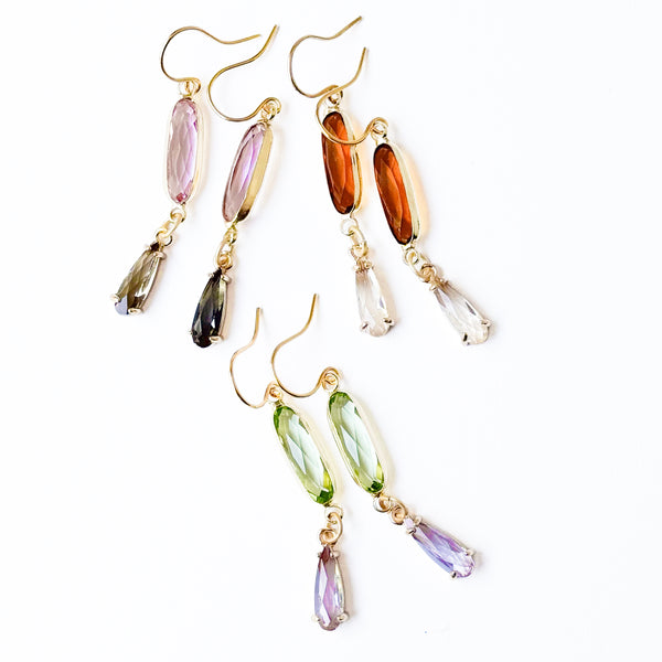 Colorful Faceted Glass Drop Earrings – Dainty Dangle Earrings
