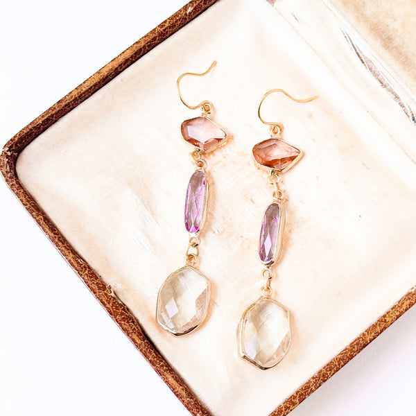 Colorful Faceted Glass Dangle Earrings – Statement Earrings