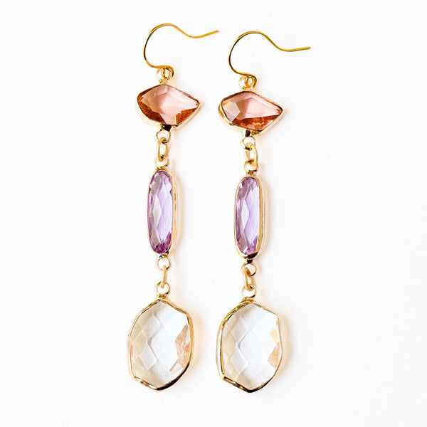 Colorful Faceted Glass Dangle Earrings – Statement Earrings