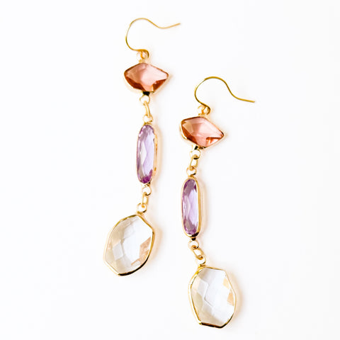 Colorful Faceted Glass Dangle Earrings – Statement Earrings