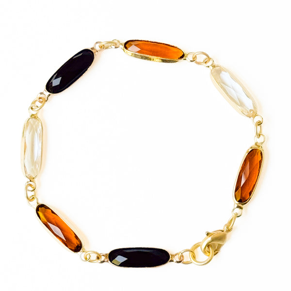 Dainty Gold Bracelet with Black Brown Clear Faceted Glass