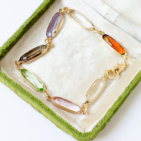 Dainty Gold Bracelet with Colorful Faceted Glass Beads