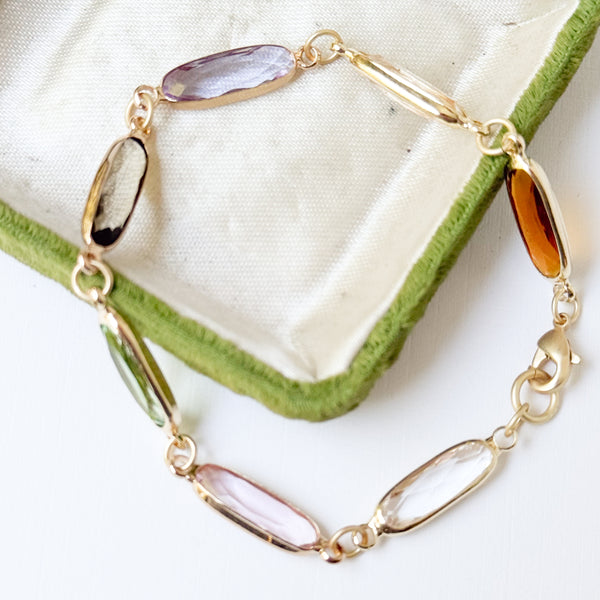 Dainty Gold Bracelet with Colorful Faceted Glass Beads