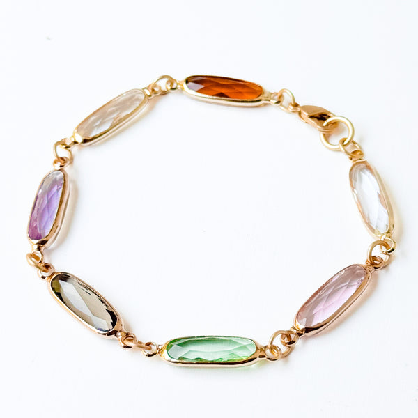 Dainty Gold Bracelet with Colorful Faceted Glass Beads