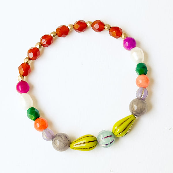 Colorful Beaded Bracelet with Freshwater Pearl & Glass Beads