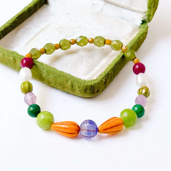 Colorful Beaded Bracelet with Freshwater Pearl & Glass Beads