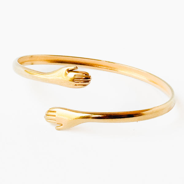 Adjustable Gold Hugging Hands Cuff Bracelet