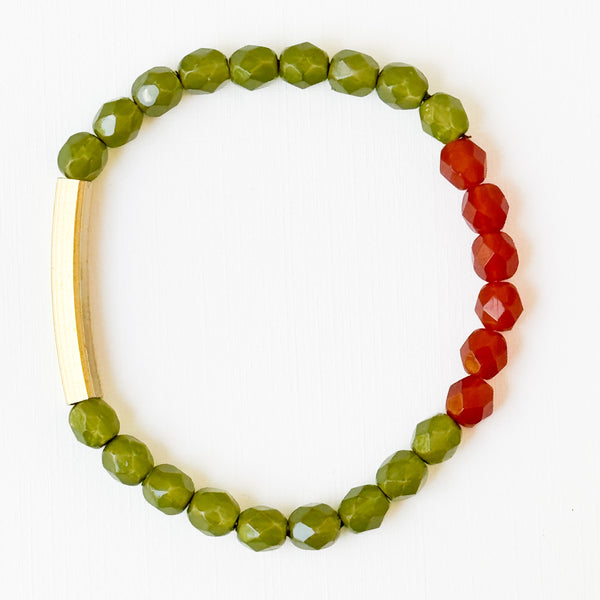 Two-Tone Colorful Stretchy Bead Bracelets with Brass Tubes
