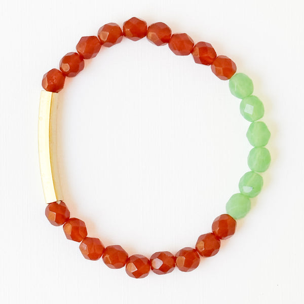 Two-Tone Colorful Stretchy Bead Bracelets with Brass Tubes