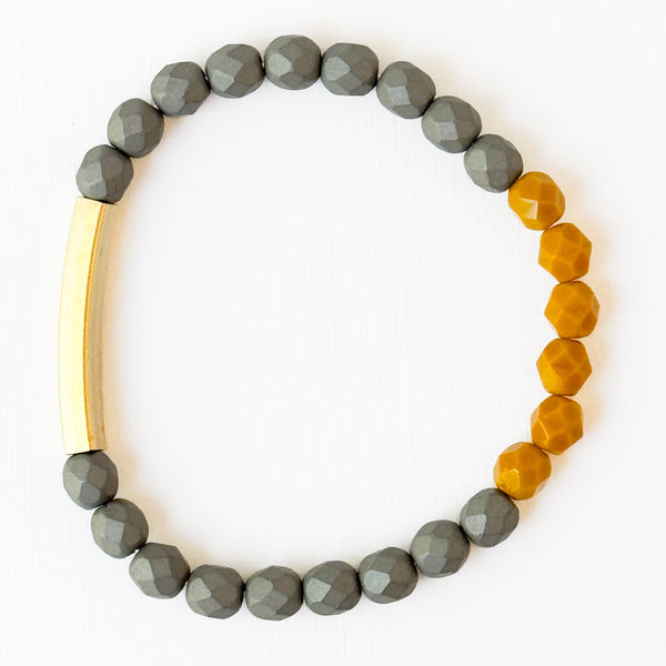 Two-Tone Colorful Stretchy Bead Bracelets with Brass Tubes