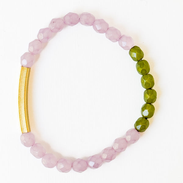Two-Tone Colorful Stretchy Bead Bracelets with Brass Tubes