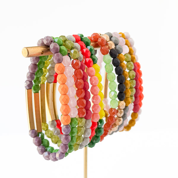 Two-Tone Colorful Stretchy Bead Bracelets with Brass Tubes