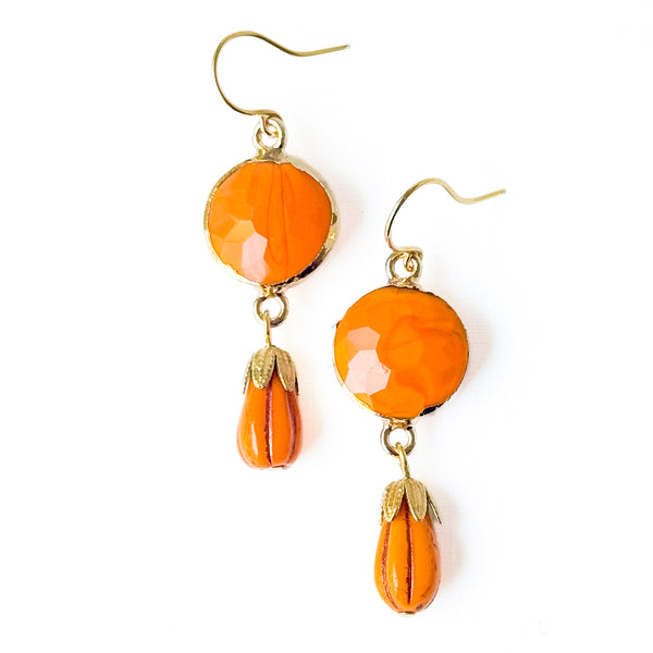 Faceted Orange Glass Earrings | Autumn Drop Earrings