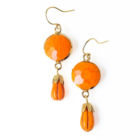 Faceted Orange Glass Earrings | Autumn Drop Earrings