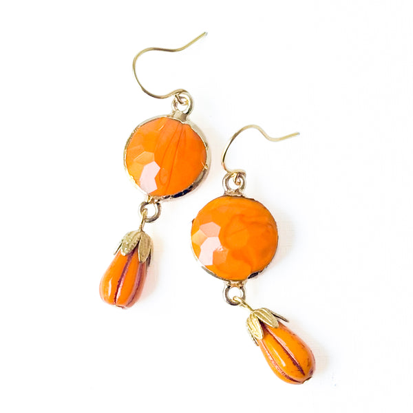 Faceted Orange Glass Earrings | Autumn Drop Earrings