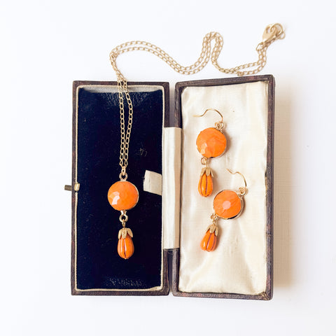 Orange Glass Necklace & Earrings Set | Handmade Fall Jewelry