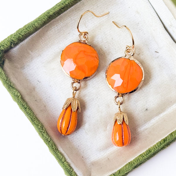 Faceted Orange Glass Earrings | Autumn Drop Earrings