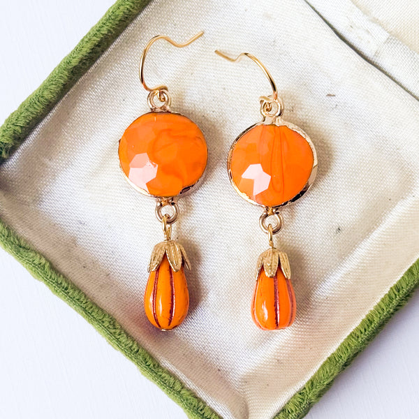 Faceted Orange Glass Earrings | Autumn Drop Earrings