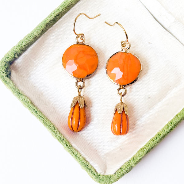 Faceted Orange Glass Earrings | Autumn Drop Earrings