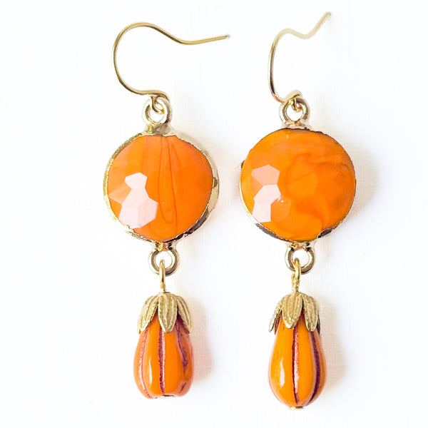 Faceted Orange Glass Earrings | Autumn Drop Earrings
