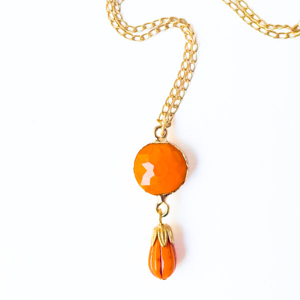 Orange Glass Drop Necklace | Fall Pendant Necklace