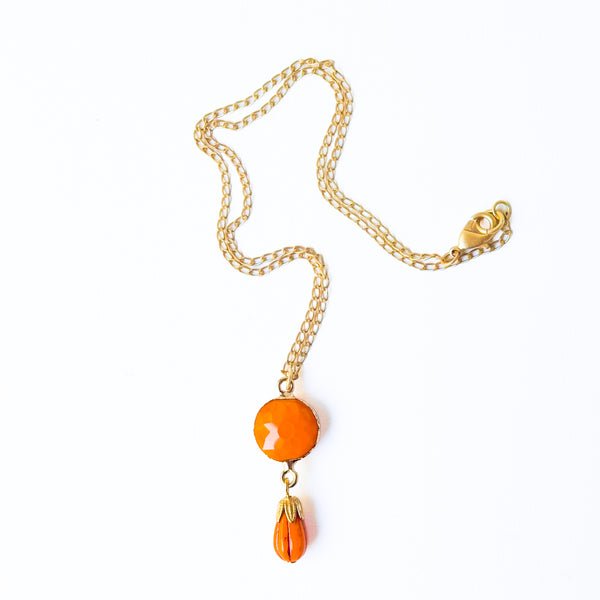 Orange Glass Drop Necklace | Fall Pendant Necklace