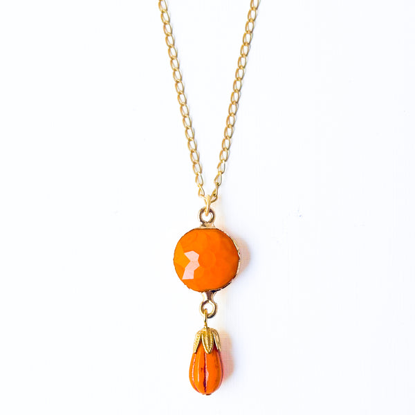 Orange Glass Necklace & Earrings Set | Handmade Fall Jewelry