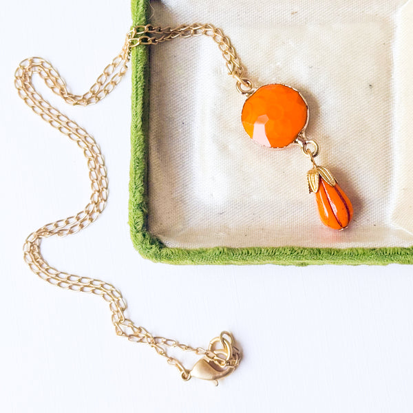 Orange Glass Necklace & Earrings Set | Handmade Fall Jewelry