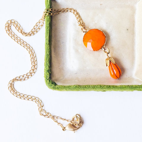 Orange Glass Drop Necklace | Fall Pendant Necklace