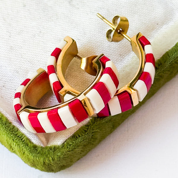 Red Tila Bead Hoop Earrings Gold-Plated | Handmade