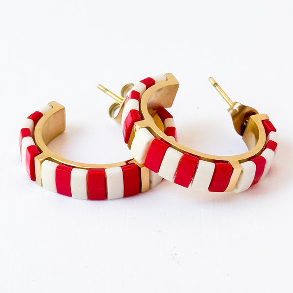 Red Tila Bead Hoop Earrings Gold-Plated | Handmade