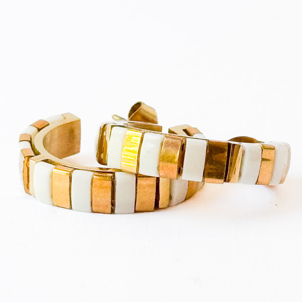 Gold And White Tila Bead Hoops Gold-Plated | Handmade