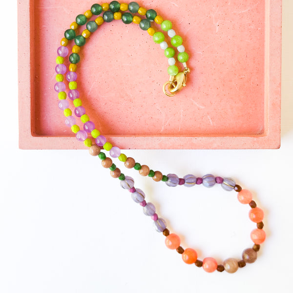 Mountain Jade & Green Glass Bead Necklace – Small Beads